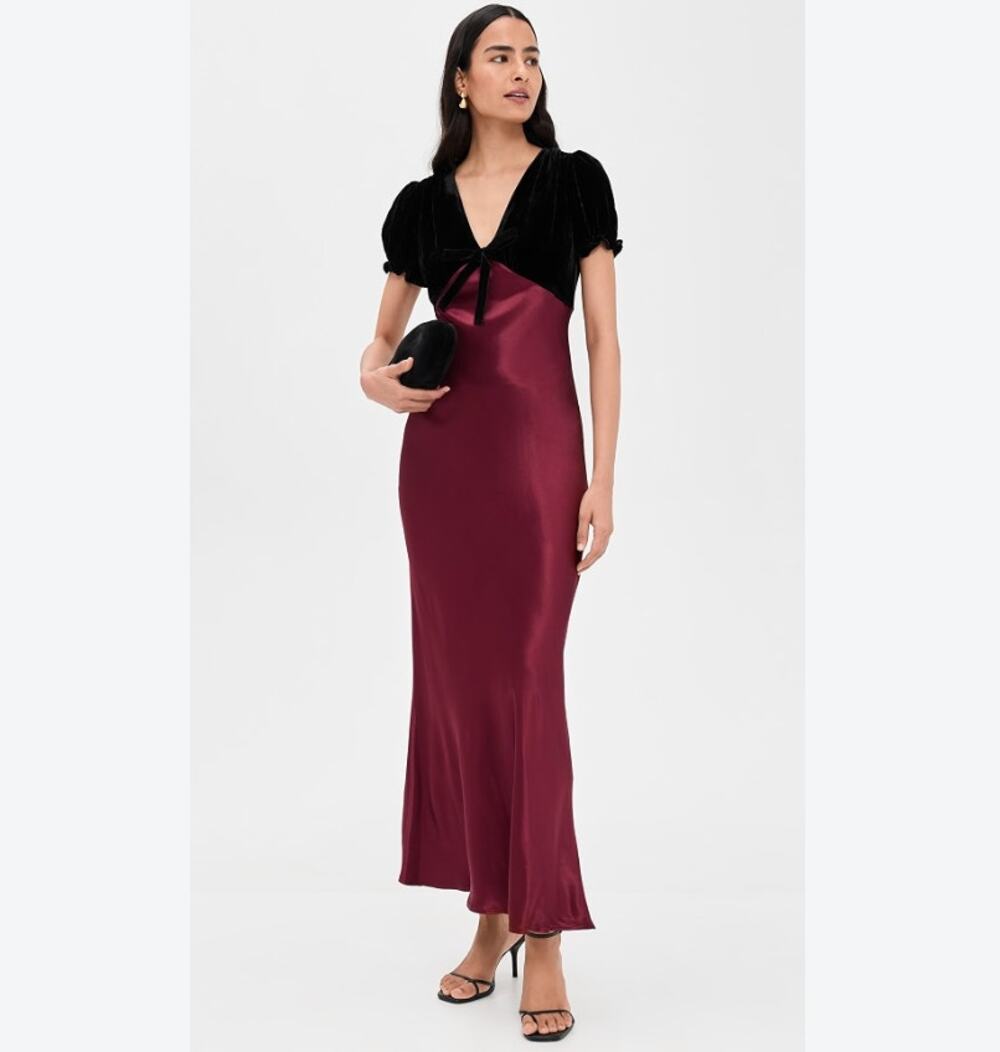 RAILS Dory V-Neck Velvet & Satin Midi Dress Size S